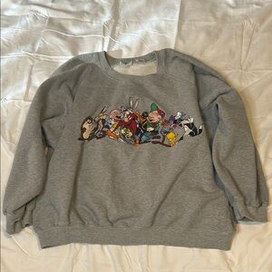 Gray Crewneck Sweater with Colorful Graphic Design